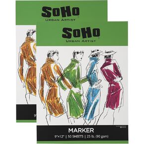 منصات ورقية Soho Urban Artist - ورقة مقاومة للنزف للرسم أو الرسم مع العلامات والحبر والأقلام ومزج اللون والمزيد - [2 -Pack - 9x12 "]