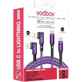 Lightning to USB C Cable 2ft to 8ft Right Angle Coiled iPhone Charger Fast Charging Cable Purple