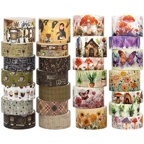مجموعات شريط Washi - الفطر والقهوة تحت عنوان ، شريط زخرفي الزهور الفراشة ، شريط تقنيع ملون لمستلزمات سكانغ ، مستلزمات مجلة الرصاص ، مجلة غير مرغوب فيها ، ديي كروفيس الفن