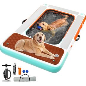 Fbsport Dog Pool Float ، تعويم الكلب القابل للنفخ لحركة السباحة والبحيرات والقوارب والبحر ومنصة Dock العائمة غير المنقولة