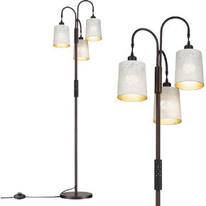 Casia Metal Tree Floor Lamp with Remote Control, Industrial 3-Lights Dimmable Tall Standing Lamp with 3pc LED Bulb, Modern Floor Lamps for Living Room, Bedroom, Study Room and Office (Black)