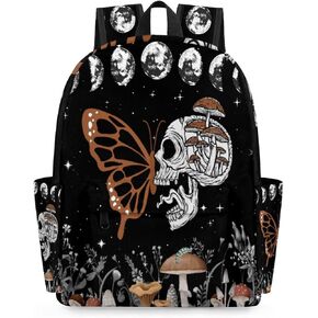School Backpack for Boys Girls Brown Gothic Skull Butterfly Black Galaxy Space Kids Backpack Bookbag for Elementary Preschool Travel Daypack Laptop Backpack Purse for Women Men Teens