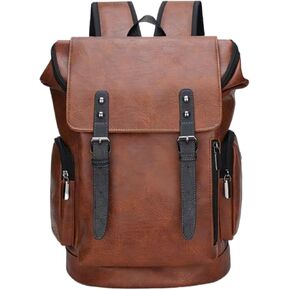 PU Leather Disual Backsual 15.6 بوصة كلية سفر العمل على ظهره على حقيبة تحمل على الظهر المحمول حقيبة ظهر متعددة الجيبات (Brown2 ، حقيبة ظهر)