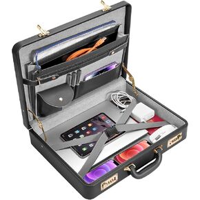 Briefcases - 18.1 x 3.47 x 16.14 Inch Attache Briefcase with Dual Combination Lock, PU Leather Locking Briefcase for Personal Items, Documents, Laptop, Phone, Passport, Valuables - Large/Brown