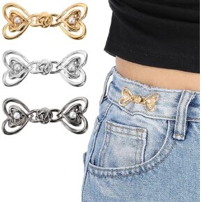 3 Set Pant Waist Tightener Heart Waist Adjuster for Loose Pants Jeans to Make Smaller Adjustable Pearl No Sew Pants Clips, No Sewing Decoration Accessories