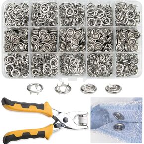 NXTOV 11mm/800PCS Metal Snaps Buttons with Fastener Pliers, Heavy Duty Press Tool Kit Perfect for DIY Crafts Clothes, Snap Button Fasteners Kit for Clothing Sewing (800PCS/200SET-SLIVER)