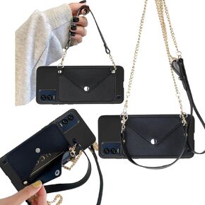 Crossbody Chain Phone Case For BLU View Speed 5G B1550VL, BLU View Speed 5G Phone Case with Gold Shoulder Strap Detachable Lanyard, Back Wallet Faux Leather Credit Card Slots Holder Purse-Pink