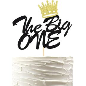 The Big One Cake Topper the Cake One Cake Pick Crown Hip Hop 1st عيد ميلاد ديكورات كعكة للاستحمام للأطفال لوازم عيد الميلاد الأولى - اللمعان الأسود
