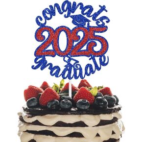 تهانينا 2025 Grad Cake Topper ، 2025 لوازم الديكور التخرج ، فخور جدًا بك ، والمدرسة الثانوية/الكلية/الجامعة ، زخارف حفلات الدراسات العليا الأزرق والأحمر