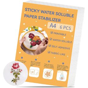 6 PCS عصا وغرزة ورقة التطريز غسل بعيدا ، 8.5 "x11" مثبت القابل للذوبان في الماء للتطريز ، ورقة نقل تطريز قابلة للطباعة الوزن المتوسطة لتطريز آلة اليد