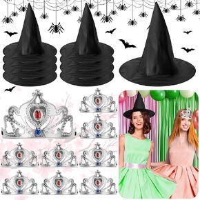Tlswshsy 18 PCS Crowts و Witch Hats مجموعة ، السحرة ومفضلات حفلات الأميرة ، قبعات المعالج كوين ديكور لأزياء عيد الميلاد تأثيري لحفلات عيد الهالوين