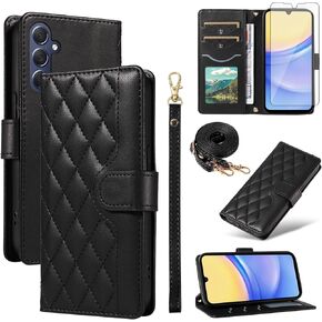 Asuwish Phone Case for Samsung Galaxy A15 5G/4G Wallet Cover with Tempered Glass Screen Protector and Wrist Strap Lanyard Card Holder Slot Stand Flip Folio Cell Purse A 15 G5 15A Women Men Rose Gold