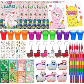 72 PCS Llama Party Favors Set ، Summer Mexican Colling Books Tattoos Crayons Stampers ملصقات ، مصنعات عيد ميلاد Cactus Fiesta Pinata مواد غودي كيس stuffers