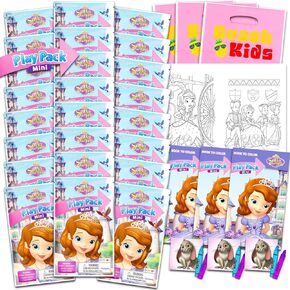 Disney Sofia The First Birthday Party Favors Set - حزمة مع 24 حزم لعب Sofia | كتب تلوين صغيرة وملصقات لأكياس Goodie (Disney JR Sofia The First Party Supplies)