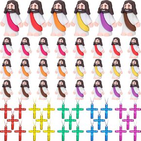 Barydat 50 PCS Toys Deneral Toys 25 Mini يسوع التماثيل الملونة جيبًا صغيرًا يسوع دمى 25 قلادة من البلاستيك البلاستي