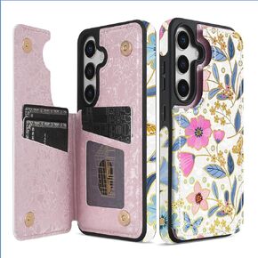 NNH Compatible with Samsung Galaxy A15 Wallet Case with RFID Blocking Card Slots Folio Flip PU Leather Kickstand Double Magnetic Clasp Design Cover for Galaxy A15(6.5 inch-Morandi Line Flower)