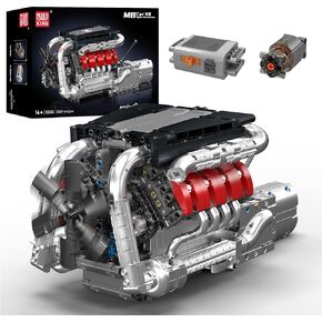 Mould King 10203 V8 Engine Model Kit That Works - Build Your Own Mini Engine Build Blocks, STEM Mechanic Engineering Construction for Boys/Kids, Car Engine Replica Set for Adult (1169 Pcs)