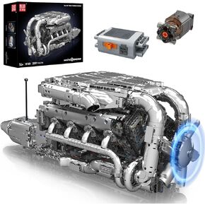 Mould King Mini V8 Twin Turbo Engine Model Kit that Works - 2899+ PCS Build Your Own Visible Model Engine Kit for Adults with Motor and Battery, STEM Car Engine Building Blocks Toys for Kids/Adults 8+