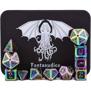 قوس قزح Cthulhu polyhedral metal dice 11 pcs ل D&D ، DND ، Shadowrun ، Warhammer & More