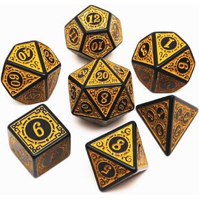 Polyhedral DND DICE SET 7PCS DICE SET تناسب الأبراج المحصنة والتنين D&D RPG GAMES DICE الأصفر متعدد السطوح مع نمط خمر