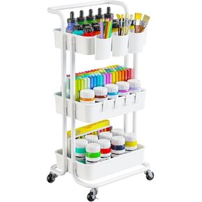 CART ATTILITY MESH FUTILITY 3 مستويات ، Rolling Metal Organization مع مقبض وعجلات قابلة للقفل