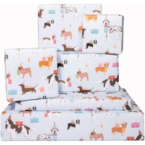Central 23 - Gift Dog Wapp Paper - 6 ورقة عيد ميلاد غلاف لعشاق الكلاب - Party Party Puppy Print لها - حيوانات فرو مضحكة - باستيل الأزرق الوردي - قابلة لإعادة التدوير
