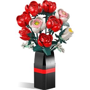 مجموعة من الورود مع مزهرية ، مجموعة باقة باقة لزيادة المكاتب المنزلية - مجموعة زهرة مجموعة ألعاب الهدية للأطفال الفتيات والبالغين في عيد الحب ، عيد الأم - 841 مساءً