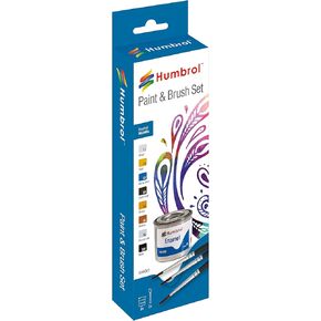 Humbrol AA9062 طلاء المينا والفرشاة مجموعة معدنية - 8 × 14ml 3 × فرشاة