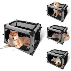 Dog Crate,30x21x21 Inch Large Dog Crate for Large or Medium Dogs, Portable and Foldable Design of Dog Cage, Perfect for Travel or Home Use, Dog Kennel with 3-Door and Durable Mesh Windows, Grey