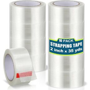 Treela 40 Rolls Strapping Tape 2 Inch X 60 Yards 5.5 Mil Fiberglass Filament Tape Transparent Reinforced Heavy Duty Packing Strips for Shipping Sealing Binding Fixing