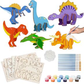 Katchon ، Dinosaur Party Favors - Pack of 37 | ألعاب الديناصورات الممتعة للأطفال | Dino 3D Party Favors | مجموعة الطلاء ثلاثية الأبعاد مع الحرف والبطاقات الخشبية | إمدادات حفلة عيد ميلاد الديناصورات