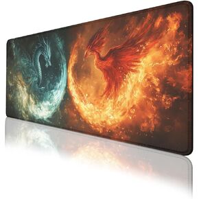 Fantasy Dragon Dragon Pad Mouse Mouse Pad Dragon Phoenix Yin Yang Extended Mousepad حصيرة مع حافة مخيطية غير قابلة للانزلاق Decor Decor Office Office للنساء 31.5 "x11.8"