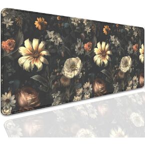 Plant Mushroom Desk Pad Mouse Pad,Large Black Aesthetic Mouse Mat with Stitched Edges,Non-Slip Rubber Base Mousepad for Office PC Keyboard Laptop and Home Work Desk Mat(27.5X11.8 in)