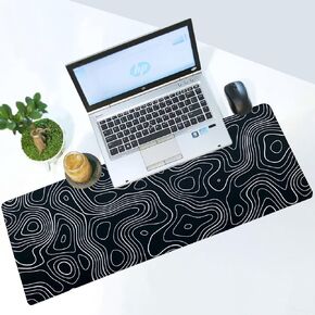 Large Mouse Pad, 31.5x11.8 Inch Large Gaming Mousepad with Stitched Edge, Waterproof Non-Slip Rubber Base, Computer Mouse Pad XL, Laptop Big Mouse Pad for Office and Home, Topographic Black in Saudi Arabia