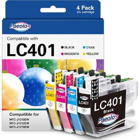 PAEOLOS LC401 LC401XL استبدال لخراطيش الحبر LC401 لطابعة الأخ المتوافقة مع Brother MFC-J1010DW MFC-J1170DW MFC-J1012DW الطابعات (الأسود ، سايان ، Magenta ، أصفر ، 4 PKS)