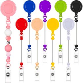 Beaded DIY Badge Reel Kit 9pcs Beadable Retractable Badge Reels Clips for Beads Blank Bar ID Name Badge Holder with Belt DIY Present for Nurse Teacher Office Worker