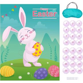 MISS FANTASY Easter Games Pin The Tail on The Bunny Easter Party Games Easter Activities for Toddlers Easter Party Decorations Favors for Kids Adults