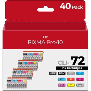 PGI-72 Ink Cartridges PRO 10 Pack Ink - High Capacity Compatible with PGI72 Ink Cartridges Replacement for Canon Pixma Pro-10 Pro-10s Printer (Total 10 Pack MBK/PBK/C/M/Y/PM/PC/R/GY/CO)