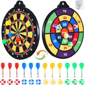 2 in 1 Magnetic Dart Board - 12 pcs Magnetic Darts 12 Sticky Balls- Excellent Indoor Game and Party Games - Magnetic Dart Board Toys Gifts for 5 6 7 8 9 10 11 12 Year Old Boy Kids