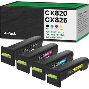 Remanufactured 72K1XK0 72K1XC0 72K1XM0 72K1XY0 Extra High Yield Toner Replacement for Lexmark 72K1XK0 Toner for CS820 CX820 CX825 CX860 Series Printer Toner - 4 Pack