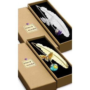 Bookmark, 2 Pack Vintage-Style Metal Feather Bookmarks with Gifts Box Packaging,Funny Mothers Day Gifts Teacher Appreciation Gifts,Teacher Christmas Gifts for Women