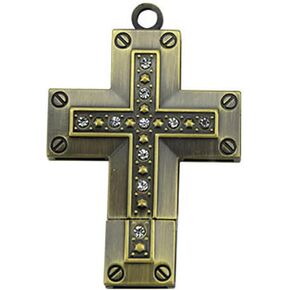 Metal USB Drive Retro Bronze Cross Shaped USB Flash Drive red Copper Rhinestone USB Flash Drive Retro Drive (Copper Cross 128GB)
