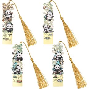 4 Pieces Metal Bookmarks Cute Panda Golden Hollow Book Marks Pretty Bookmarks for Women Beautiful Metal Bookmark Oil Painting Art Style Reading Accessories Gifts for Book Readers Panda Lovers