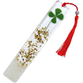Real Four Leaf Clover Bookmark, Four Leaf Clover Real Page Marker, Elegant Irish Bookmark, St Patricks Day Bookmarks, Good Luck Charm, Shamrock Charm, Lucky Gift for Book Lovers (Clover Gold, L)
