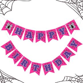 Oudain Spider Happy Birthday Banner Pre Strung Spider Web Theme Happy Birthday Sign Cartoon Movie Hanging Garland for Boys Kids Baby Showerbackdrop Decorations Party Supplies(Red)