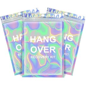 أكياس مجموعة مخلفات 20pcs Holographic Hang Over Recovery Bass Party Party Supplies Gift for Bach Party Favors 5x7 "(شنق)