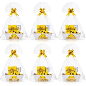 Pickmesh 6 Pack Sports Senior Night سلال للهدايا فارغة ، 12 × 10 × 4 كبار 2025 مجموعة سلة هدايا كبيرة ، 6 سلال من الورق المقوى مع مقبض 6 أكياس بلاستيكية مع أقواس للرياضة هدية ليلية كبار السن (الكرة اللينة)