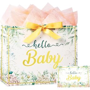 13" Baby Boy Girl Gift Bag for Baby Shower, Gift Bag for Newborn Baby Birthday Decor, Gender Reveal Bag with Card and Tissue Paper - 13" x 10.2" x 5.2", 1 Pcs