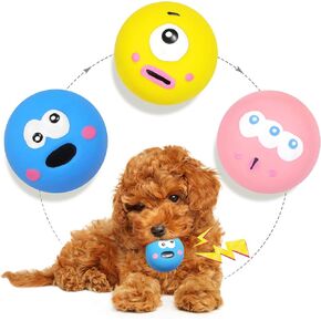 Dog Squeaky Toys, Latex Squeaky Dog Balls with Cute Big Eyes for Pet Dogs - Suitable for Teething Puppies, Small Dogs and Medium Dogs in Outdoor Chase and Fetch (3 Pcs)