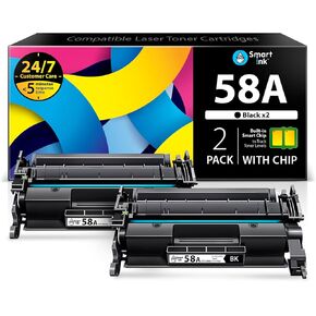 Smart Ink Compatible Toner Cartridge Replacement (with CHIP) for HP 58A 58 A CF258A (2 Black Pack) to use with HP Laserjet Pro M404n M404dn M404dw MFP M428fdw M428fdn M428dw Printers